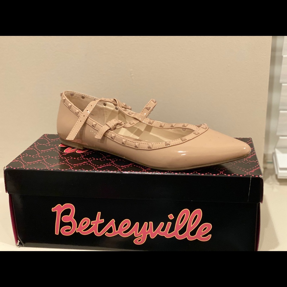 Nude Flat Studded Shoe with strap detail